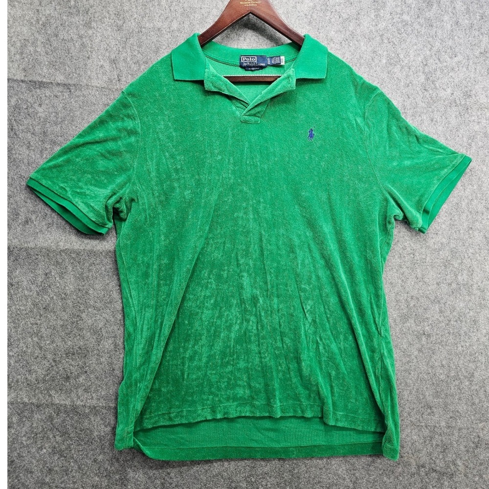 Polo Ralph Lauren Mens XL Green Terry Cloth Polo Shirt Classic Fit Purple Pony